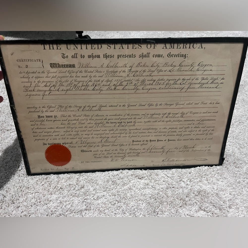 1875 Ulysses S Grant land grant document